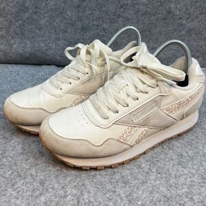 Reebok Classic Leather Leopard Print Sneakers Cream Suede Athletic Shoes Women 9